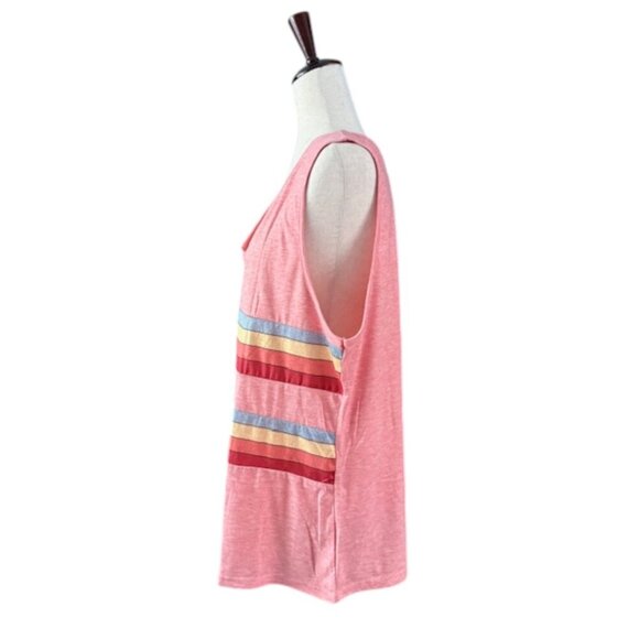 Saukole Women's V-neck Sleeveless Pink Top Tee Rainbow Stripes Pink Size XXL NWT - Picture 8 of 15
